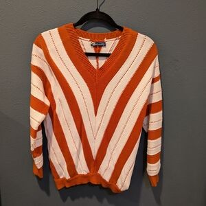 Orange and White V-Neck Sweater